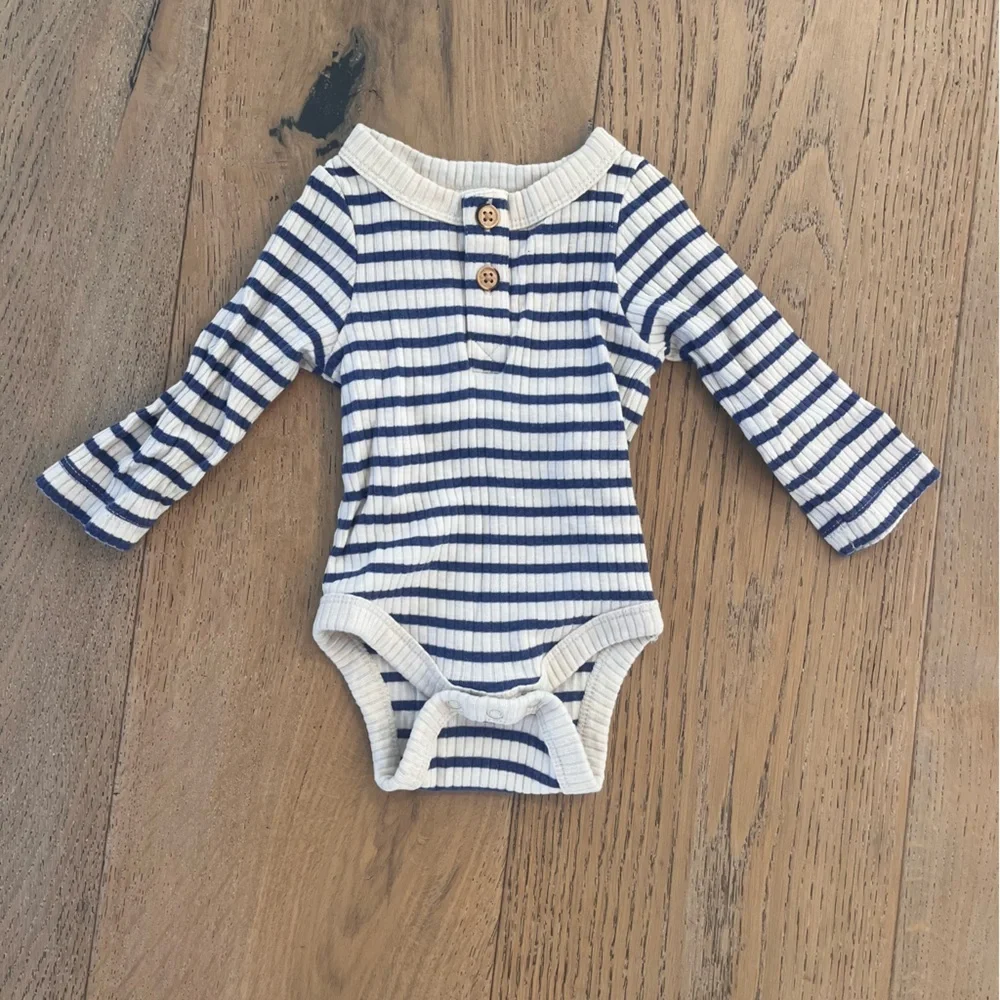Newborn Bundle 2 pants 1 long sleeve Stripe Ribbed Button Organic Teal Gray Blue